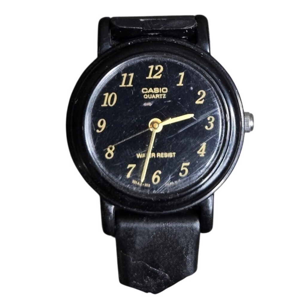 Casio LQ-139 Black & Gold Dial Resin Quartz Watch Water Resistant Japan 705